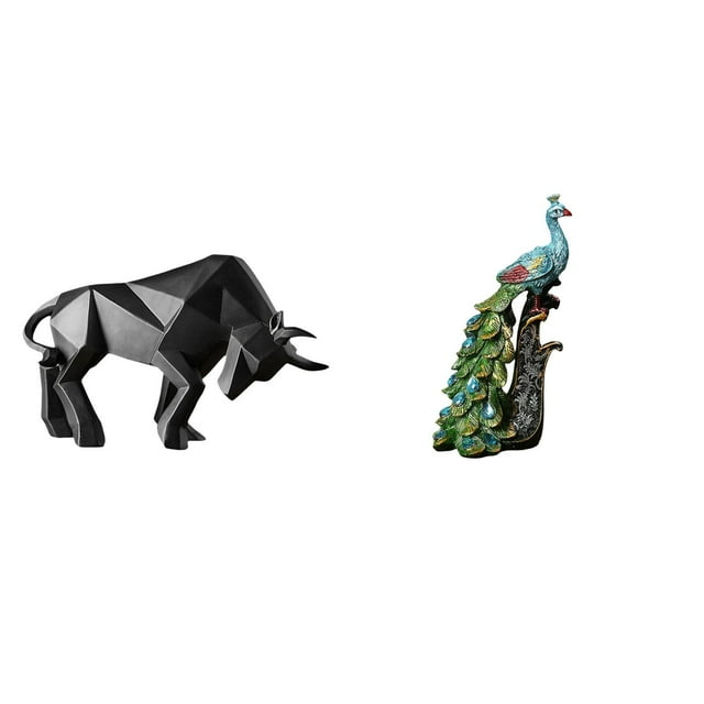 Estatua Moderna De Resina De Toro Y Pavo Real, Figura Abstracta De Animal, Escultura Coleccionable Para Entrada, Mesa, Escritorio, Estante, Oficina, Dormitorio, Sala De Estar, Decoración Del