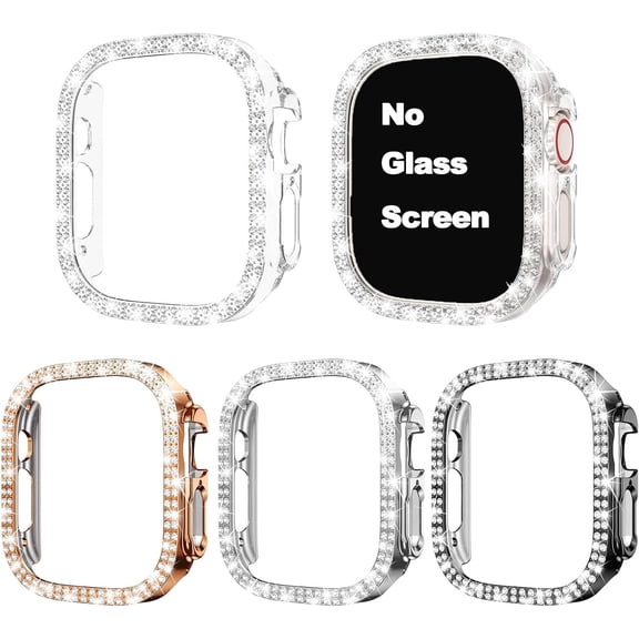 4‑Pack Bling Sparkling Rhinestone Hard PC Bumper Case for Apple Watch Ultra 1 / Ultra 2 / Ultra 3 49mm, Sensitive‑Touch Decorative iWatch Protective Bumper Accessories for Women