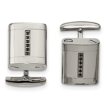 Stainless Steel Polished Black Cubic Zirconia Cuff Links