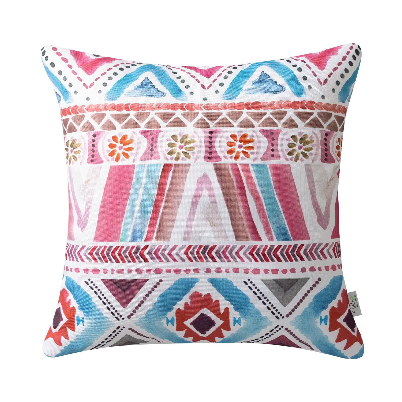 Phantoscope Boho Outdoor Decorative Throw Pillows with Inserts, Waterproof, Pink and Blue, 18 x 18 in, 2 Pack
