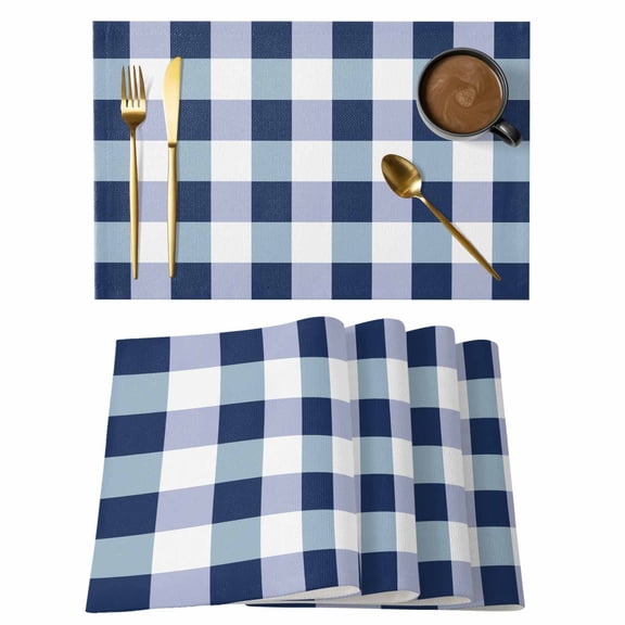 Blue White Plaid Placemats Set of 6 Simple Style Place Mats Table Mats Kitchen Dining Home Outdoor Party Table Decoration