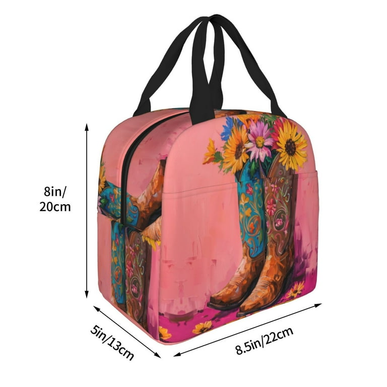 Insulated Lunch Bag Cowboy Boots With Flowers Lunch Box for Women Man Kids Reusable Leakproof Soft Cooler Bag with Extra Pocket Work School Picnic Lunch Tote Bags Walmart
