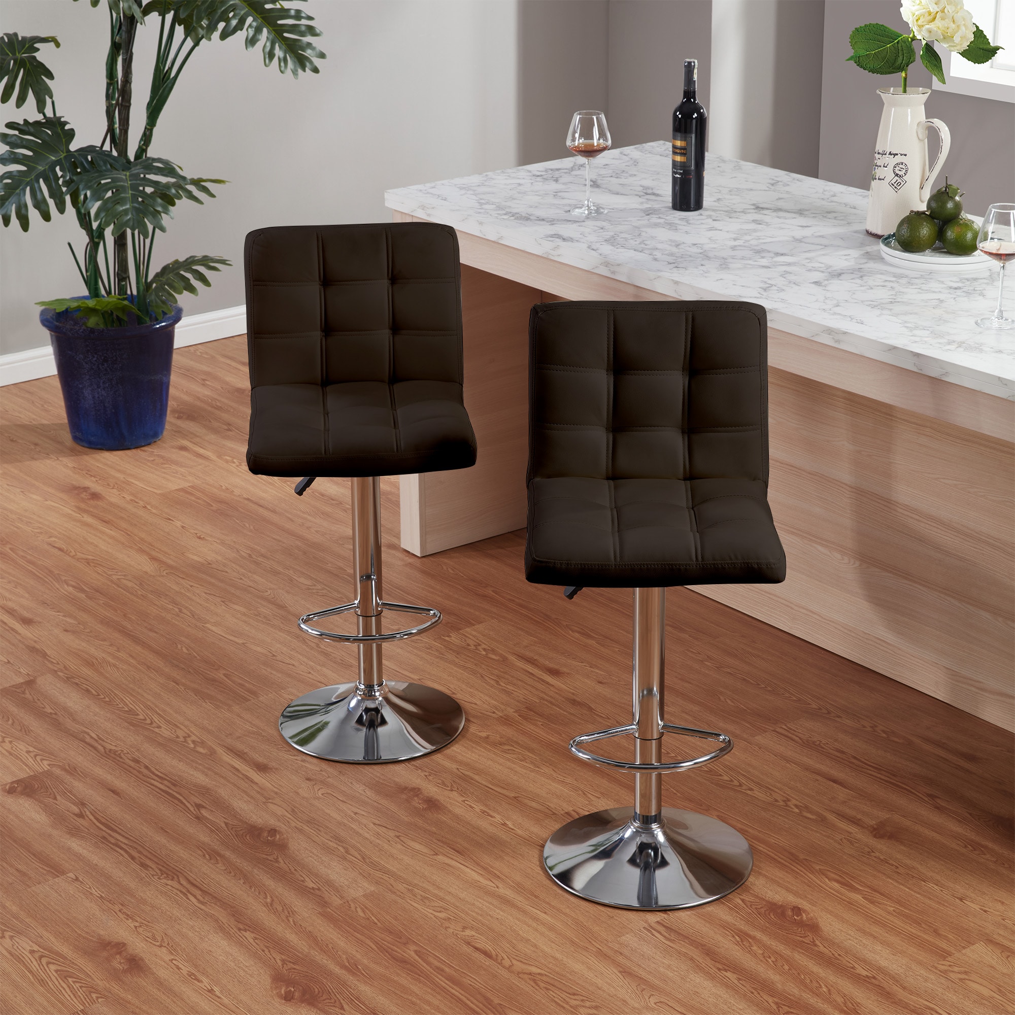 MAYEERTY Set of 2 Bar Stools, Adjustable Swivel Counter Height Stools,Brown