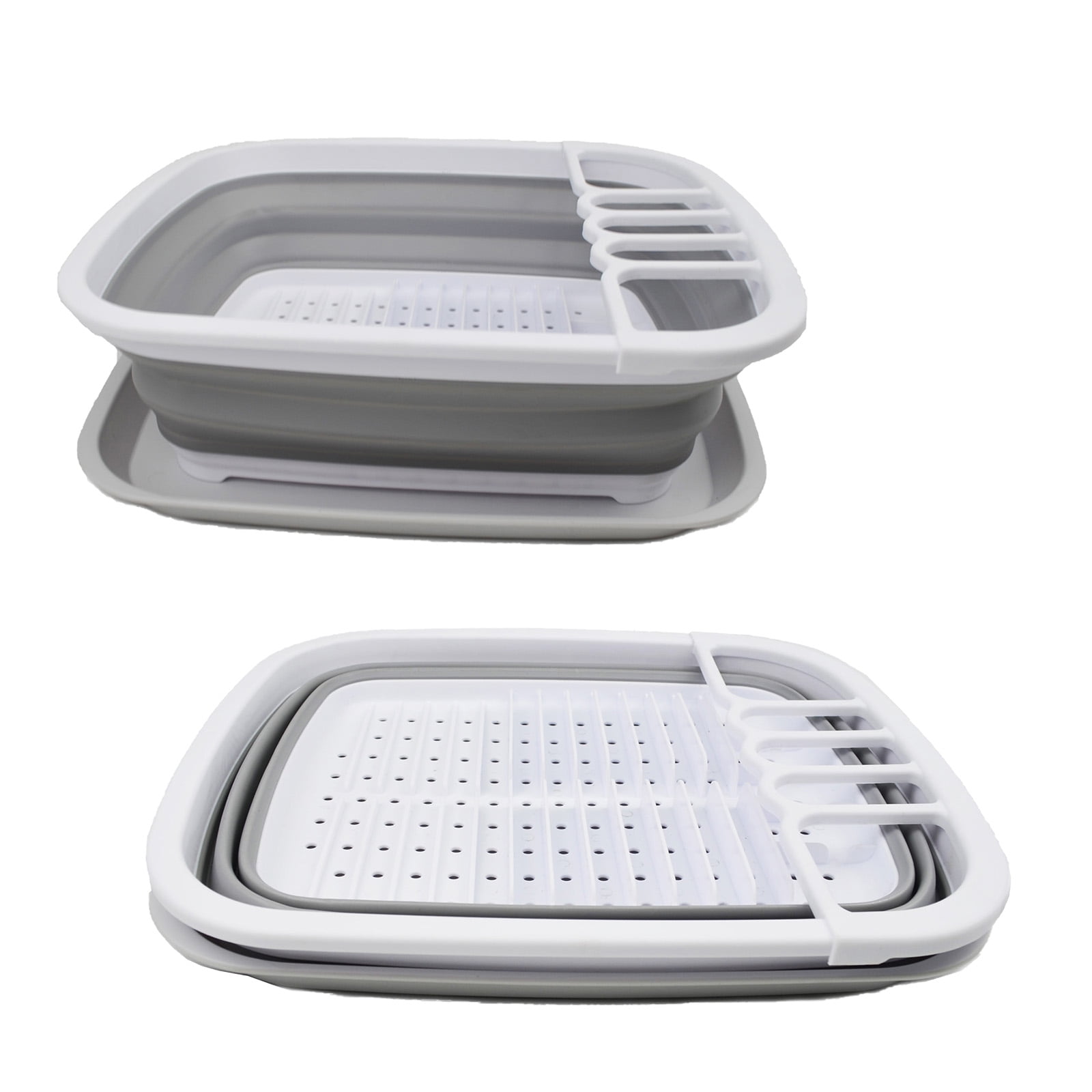 SAMMART 8L (2.11Gallons) Collapsible Plstic Dish Drainer with Drainer Board - Foldable Drying Rack Set - Portable Dinnerware Organizer - Space Saving Kitchen Storage Tray