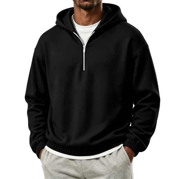 Men's Half-Zip Hoodies Casual Long Sleeve Sweatshirt Solid Color Sweatshirt for Fall Winter