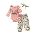 thumbnail image 2 of Bagilaanoe 3Pcs Newborn Baby Girl Long Pants Set Floral Print Long Sleeve Romper Tops + Floral Trousers + Headband 3M 6M 9M 12M 18M Infant Casual Outfits, 2 of 6