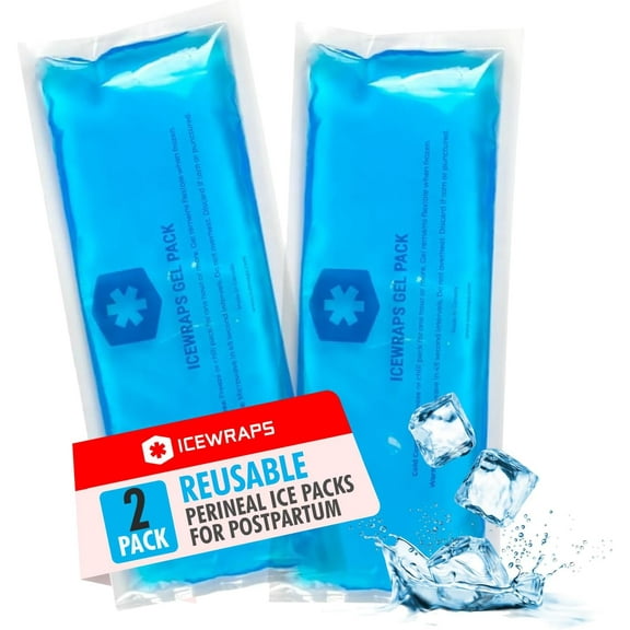 ICEWRAPS 4"x10" Reusable Perineal Ice Packs for Postpartum , Cooling Postpartum Ice Pack Pads , Pack of 2 Ice Pads Blue