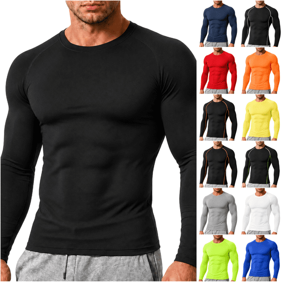 LNZGNM Men's Compression Shirts for Workout Long Sleeve Dry Fit Cooling Shirt Lightweight Moisture Wicking Athletic Running Tops,Black (L)