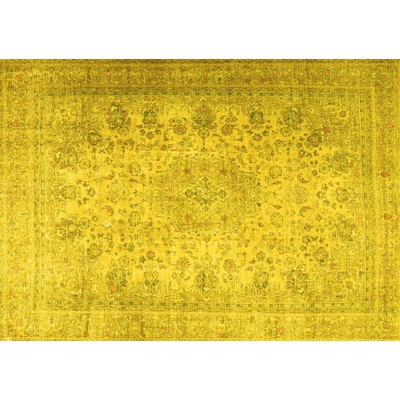 Ahgly Company Machine Washable Indoor Rectangle Persian Yellow Traditional Area Rugs, 5' x 7'