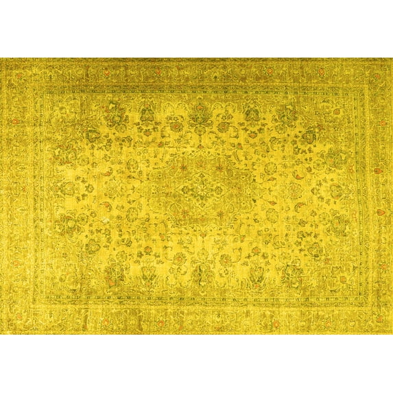 Ahgly Company Machine Washable Indoor Rectangle Persian Yellow Traditional Area Rugs, 2' x 4'