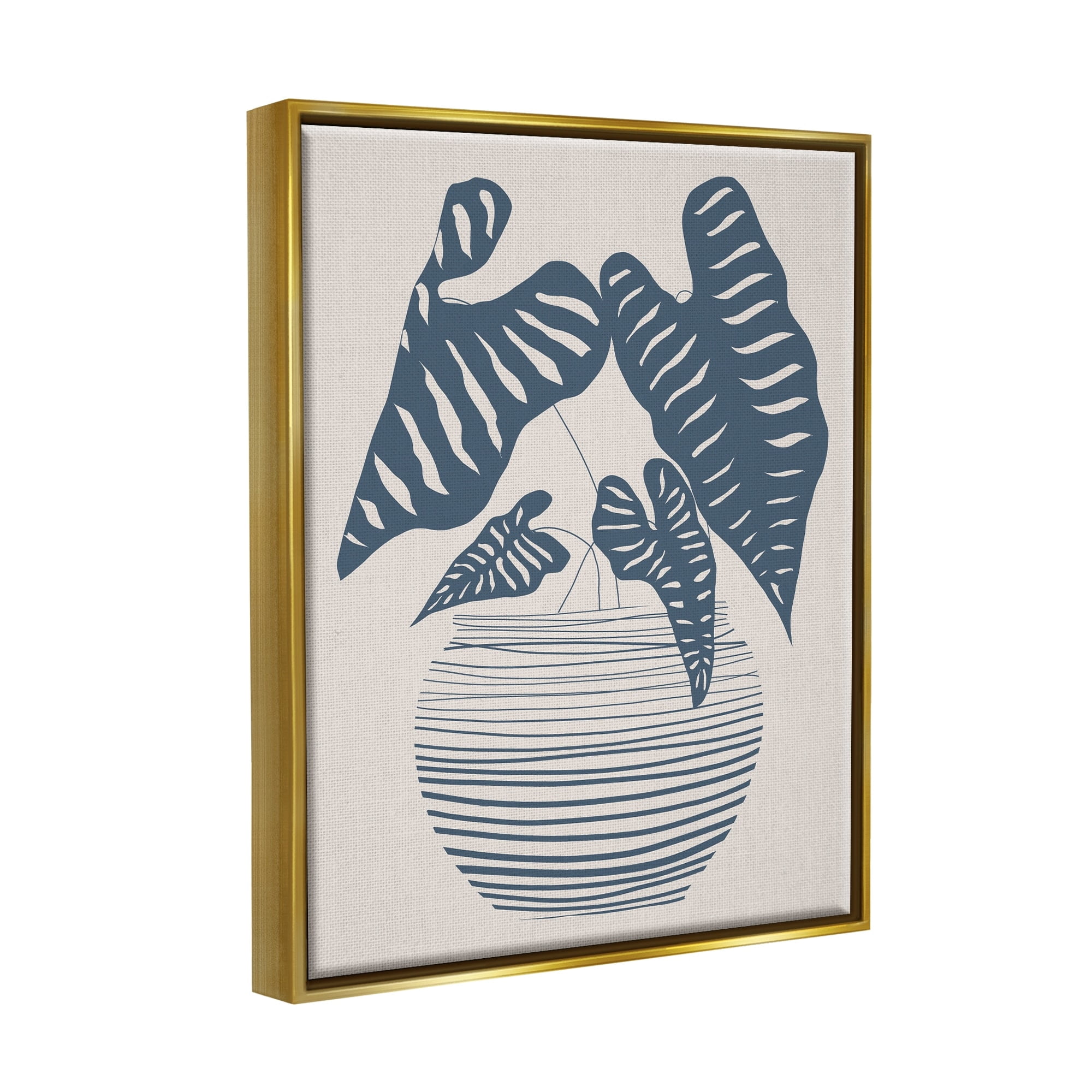Stupell Industries Potted House Plant Modern Shapes Pattern Design Graphic Art Metallic Gold Floating Framed Canvas Print Wall Art, Design by Daniela Santiago