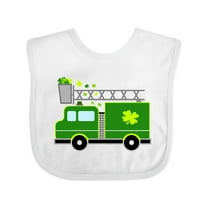 Inktastic St. Patricks Day Fire Truck in Green with Shamrocks Boys or Girls Baby Bib