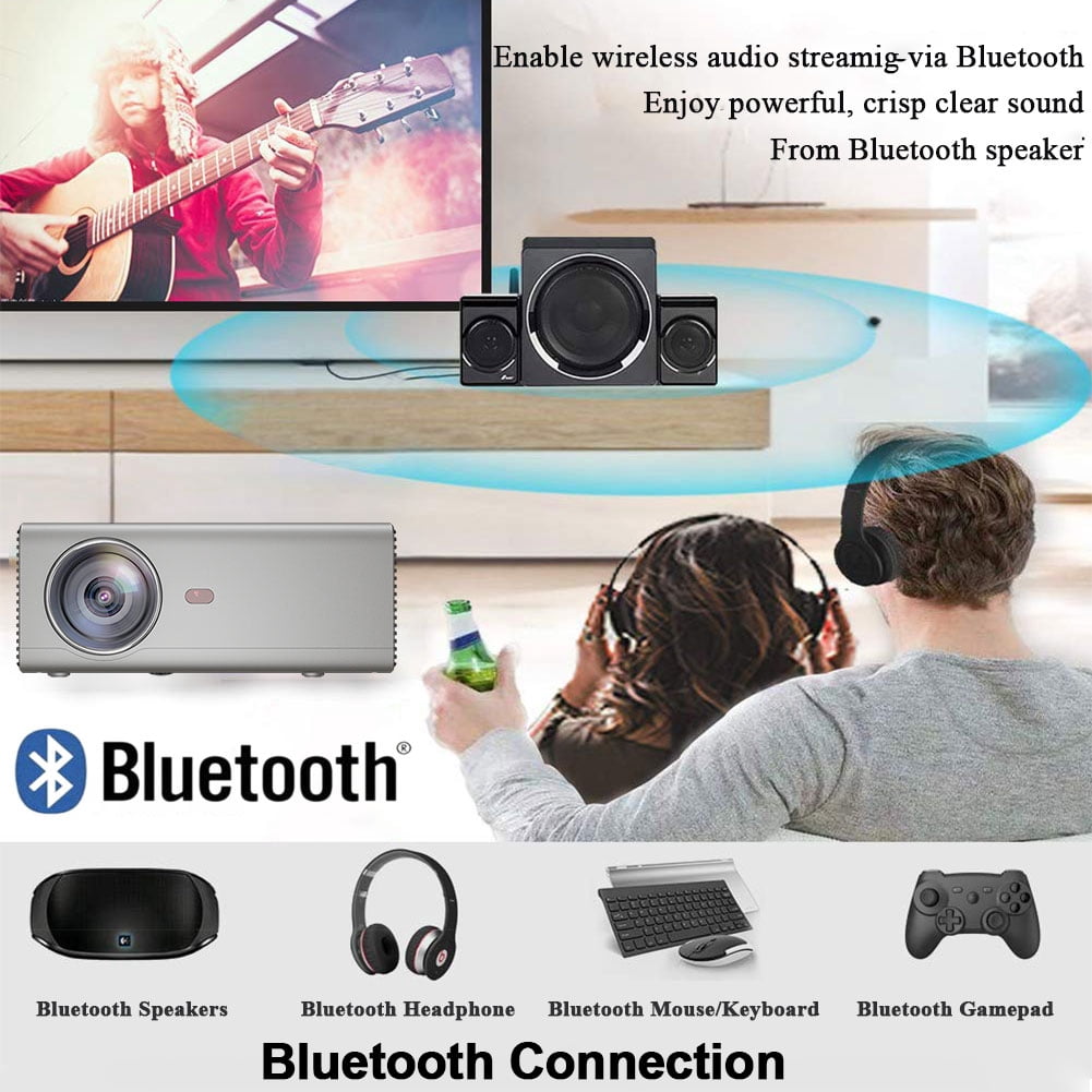 FLZEN M1A WiFi Bluetooth 720p LCD Mini Projector with HDMI Cable, Gray