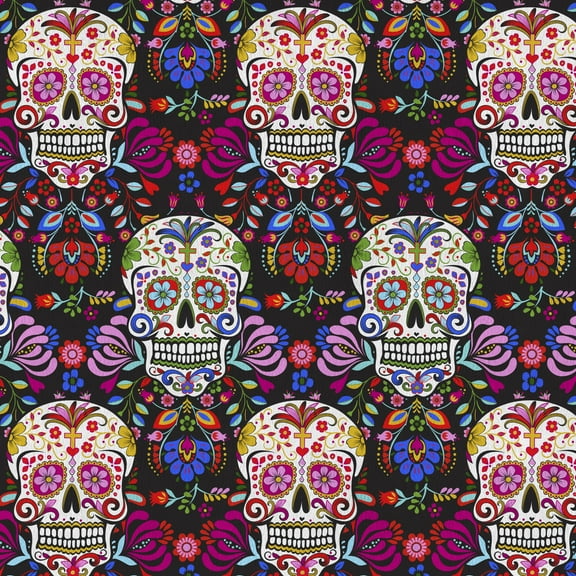 David Textiles 60" x 1.5 yard 100% Polyester Anti-pill Fleece Tulum Skulls Sewing & Craft Precut Fabric