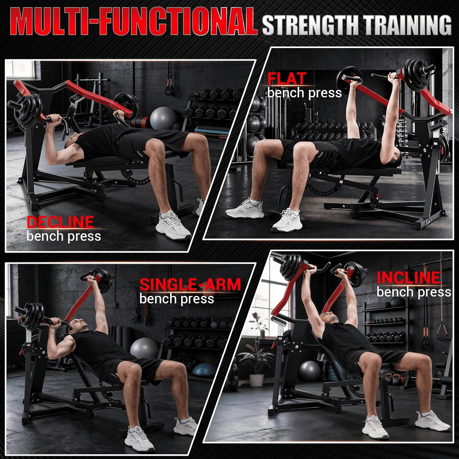 VIBESPARK Chest Press Machine, 1250LBS Foldable Bench Press Machine with Independent Arms, Adjustable Flat/Incline/Decline Bench for Chest, AB Workouts, Shoulder Training, Home Gym Equipment