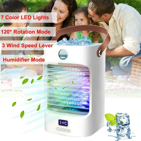 

Portable Air Conditioner Fan Personal Air Cooler Rechargeable Mini Evaporative Cooler Desk Fan with Handle Camping Fan Air Humidifier with USB Charging for Home Office Outdoor (White)