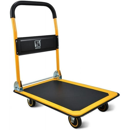 Push Cart Dolly by Wellmax  Moving Platform Hand Truck  Foldable for Easy Storage and 360 Degree Swivel Wheels with 330lb Weight Capacity  Yellow Color