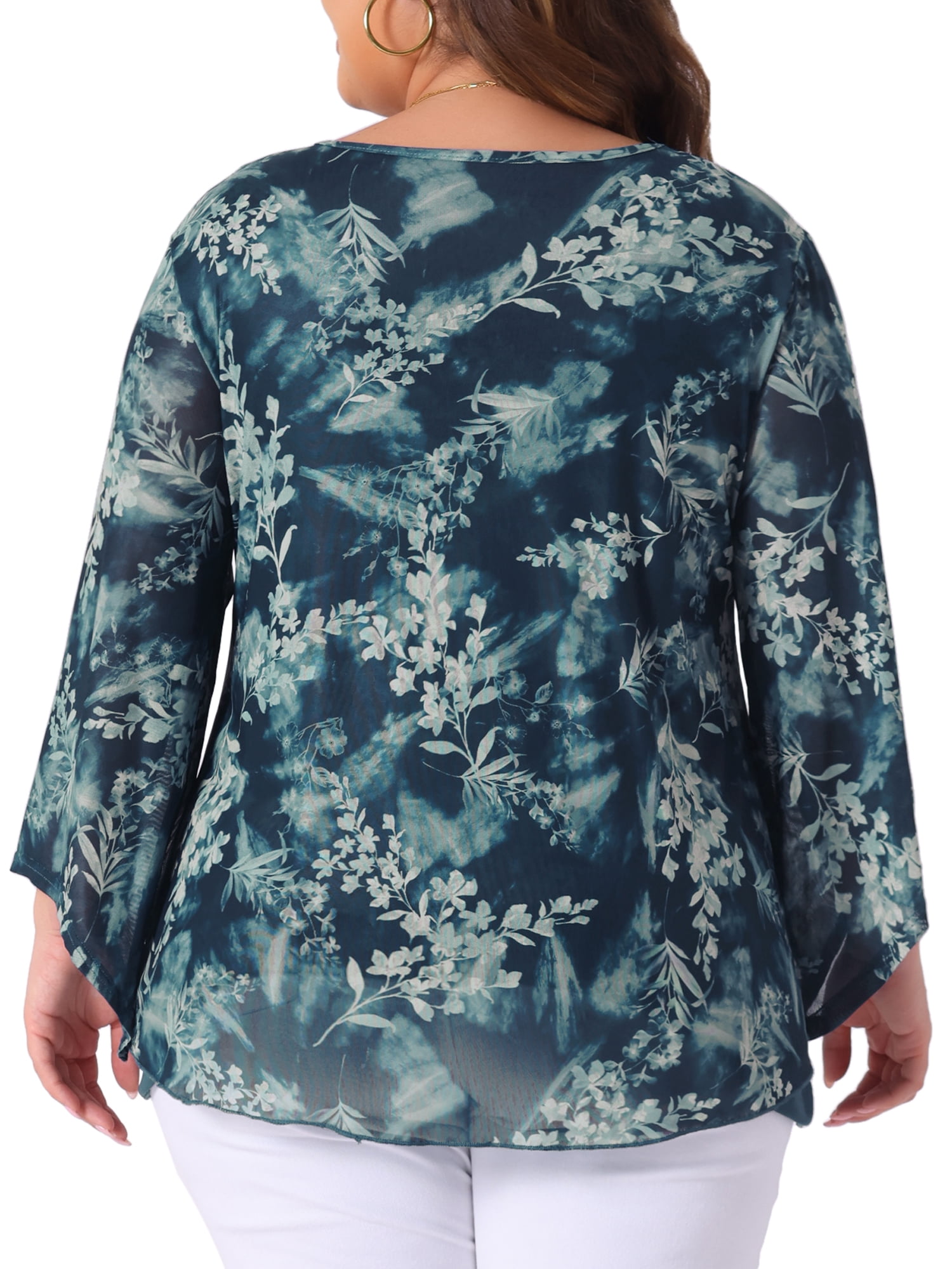 Women's Plus Women's Dressy Blouse V Neck Mesh Casual Flowy Work Shirts 4X Cyan