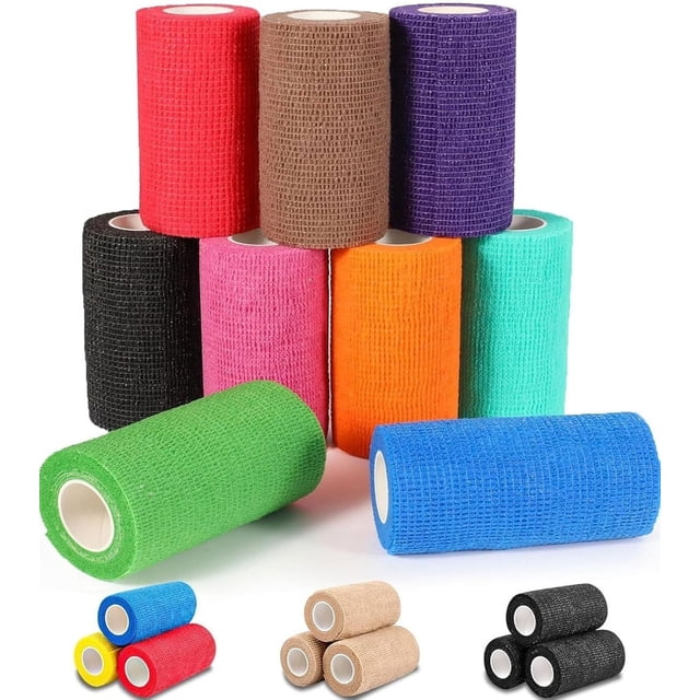 9 Pack Self Adhesive Bandage Wrap, 4" X 5 Yards Elastic Cohesive Bandage Wrap...