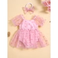 thumbnail image 2 of Bslissey Baby Girl Sweet Romper Dress Heart Print Short Sleeve Mesh Tulle Hem Jumpsuit with Headband 6M 12M 18M 24M Infant Toddler Summer Daily Clothes, 2 of 9