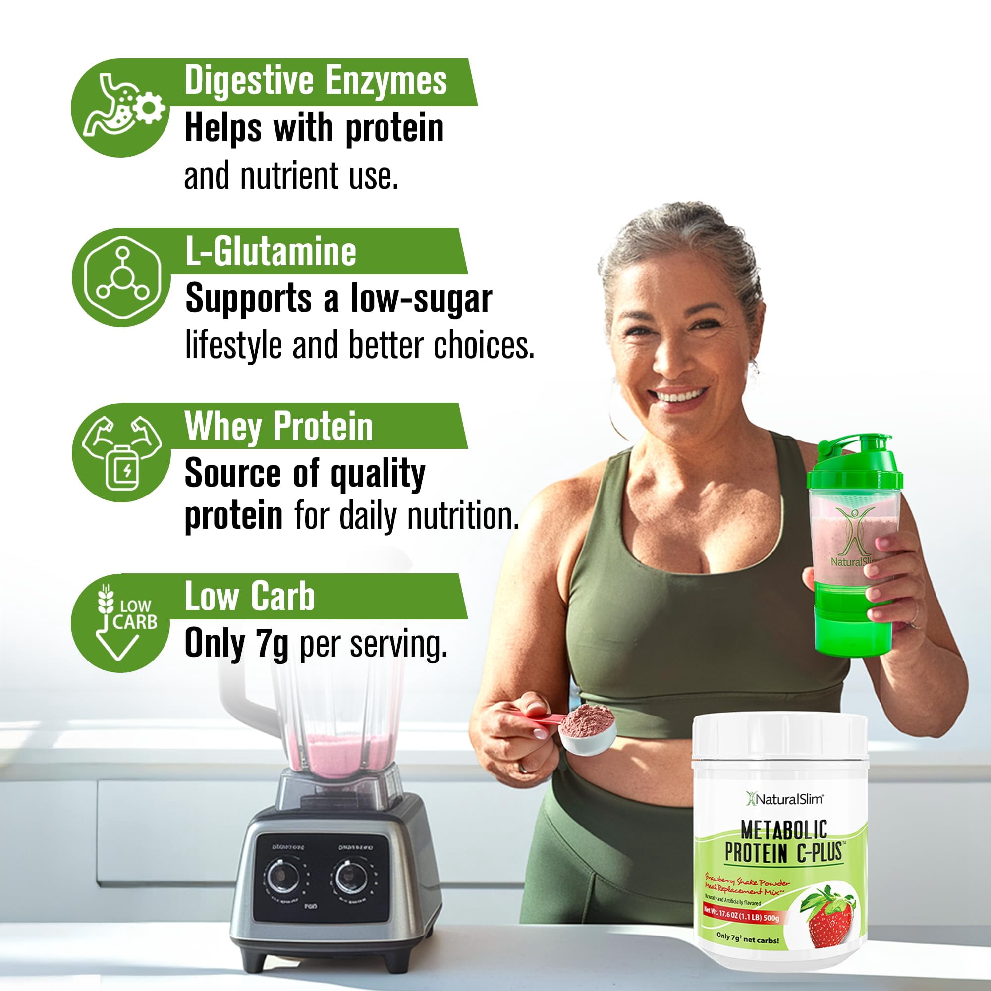 NaturalSlim Metabolic Protein C-Plus - Whey Protein Shake Powder Strawberry, 10 Servings