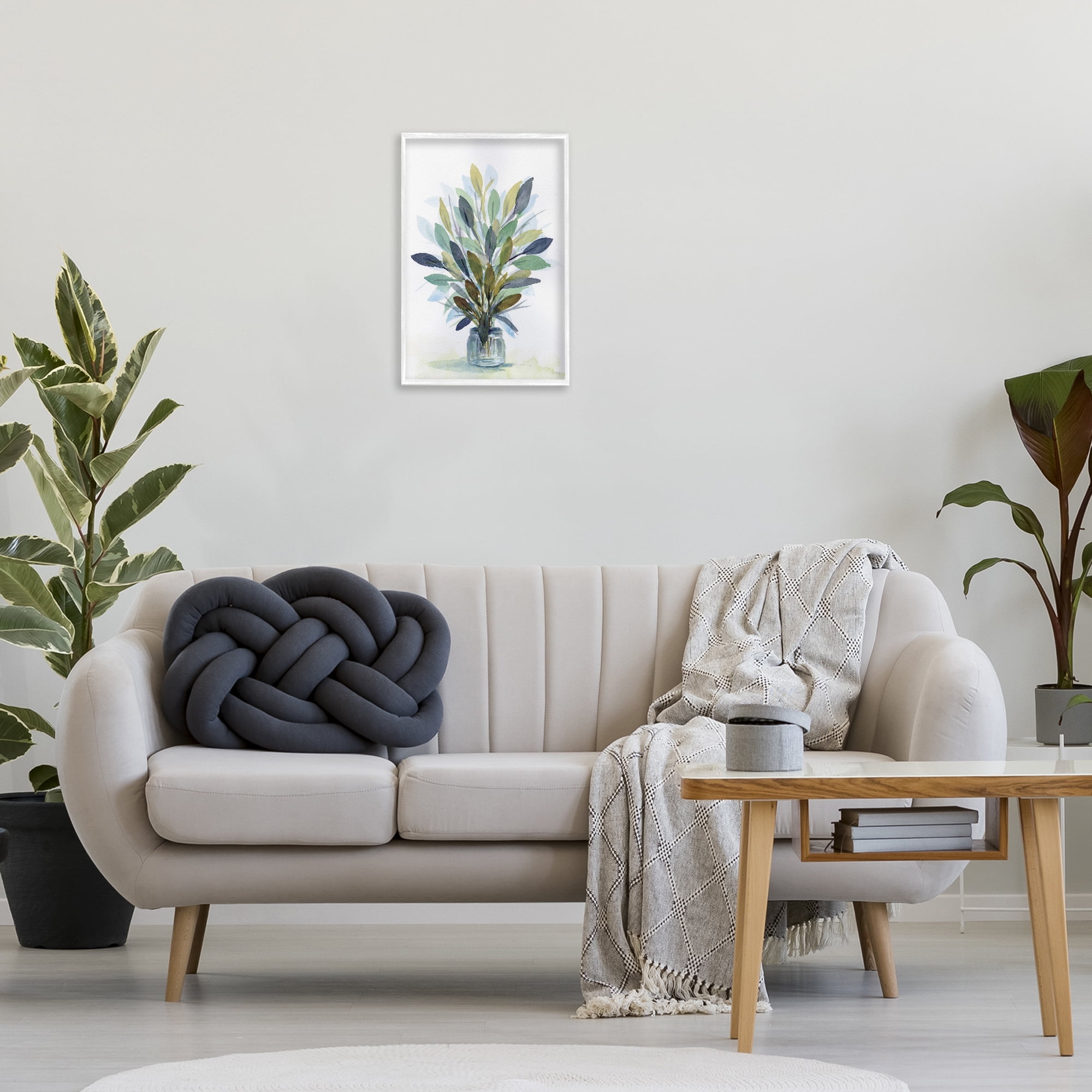 Stupell Industries Rustic Leaves Jar Botanical & Floral Painting White Framed Art Print Wall Art, 16 x 24