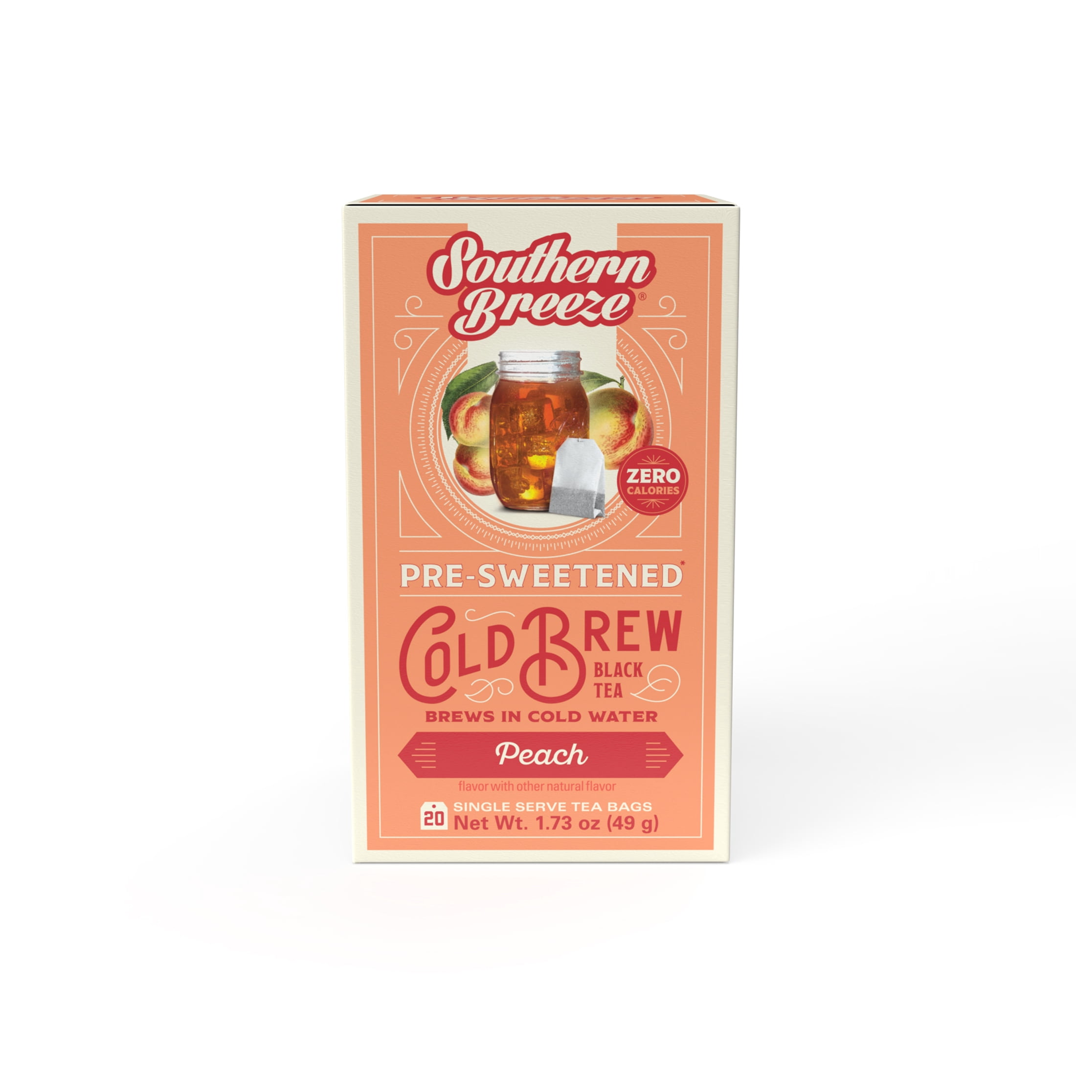 Southern Breeze Cold Brew Sweet Tea Variety Pack Iced Tea with Black Tea and Zero Carbs Zero Sugar, 20 Individually Wrapped Tea Bags, Pack of 4 Strawberry, Peach, Raspberry and Tropical