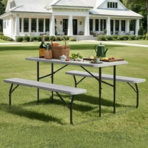 ModFusion 4.5ft Folding Picnic Table & Bench Set, Portable Outdoor Camping Dining Set with HDPE Resin Top & Steel Frame – White