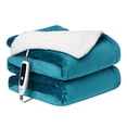 thumbnail image 1 of Heated Blanket Throw - Soft Thickened Flannel to Sherpa Reversible Electric Heating Blanket, UL Certified 4 Heating Levels & 4 Hours Auto Off, Machine Washable Electric Throw, Blue 50" x 60", 1 of 9