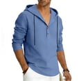 thumbnail image 4 of Yaoyar Men Lightweight Linen Blend Hoodie Shirt Long Sleeve V Neck Button Down Casual Pullover with Adjustable Drawstring, 4 of 9