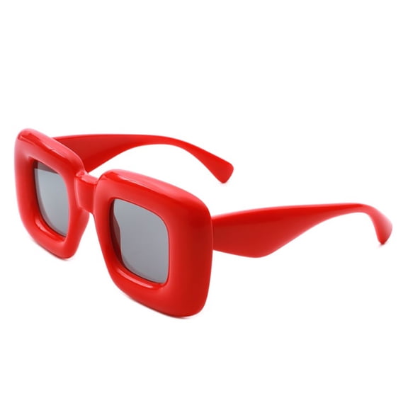 Red Thick Frame Square Sunglasses - Red Lens UV Protection Bold Casual Eyewear