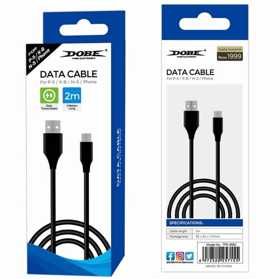 DOBE 2M USB-C Charging Cable for PS5 DualSense Controller - Nylon Braided, Fast Charging & Data Transfer Cord | Compatible with Switch, Xbox Series, 3A Current Support