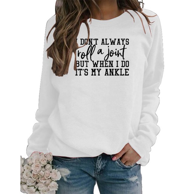Sudadera de Mujer con Cuello Redondo y Manga Larga con Estampado de Letras, Jersey Informal de Moda para Mujer, Top para Trabajo Diario, Viajes, Blanco (Fuente Negra) M