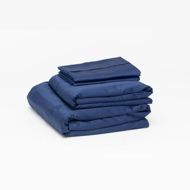 Juego de Sábanas de Algodón tipo Satín Luuna, Sábanas de Cama Frescas y Resistentes, Individual azul marino Individual