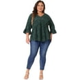 thumbnail image 3 of DARING DIVA Women's Plus V Neck Ruffle Sleeve Polka Dots Babydoll Top 3X Dark Green, 3 of 6