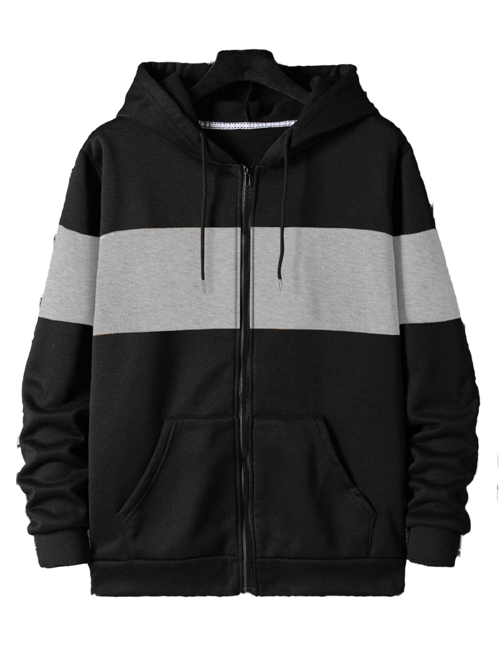 Men Casual Colorblock Hooded Zip Up Long Sleeve Men
