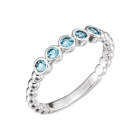 Ring Bezel Set Gem Bead - Platinum Aquamarine Bezel Set Beaded Gemstone Ring
