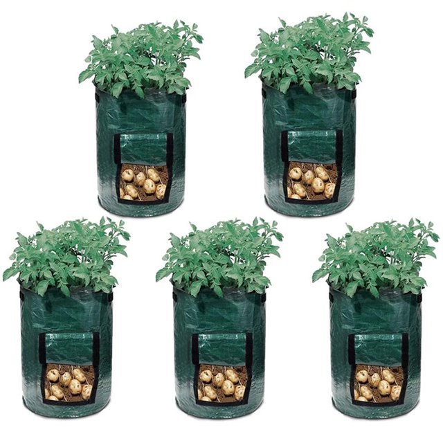 paquete de 4 macetas de jardín de 10 galones con asas y solapa de acceso para verduras, tomate, zanahoria, cebolla,patatas, contenedores de cultivo, bolsa de plantación de plantas ventiladas