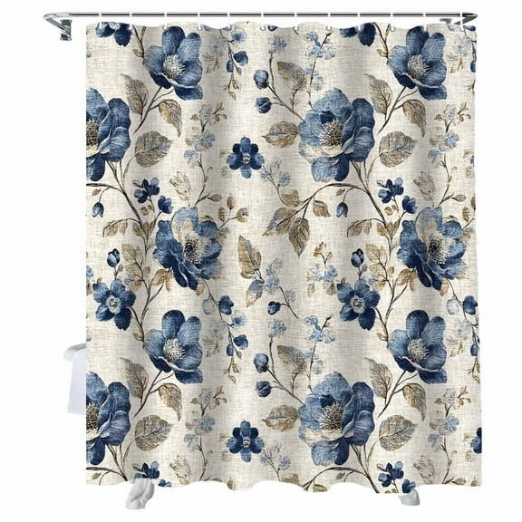 Shower Curtains Blue Flower Bath Curtain Watercolor Floral Waterproof Bathroom Shower Curtain Set with Hooks Decoration 72 x 84 Inches