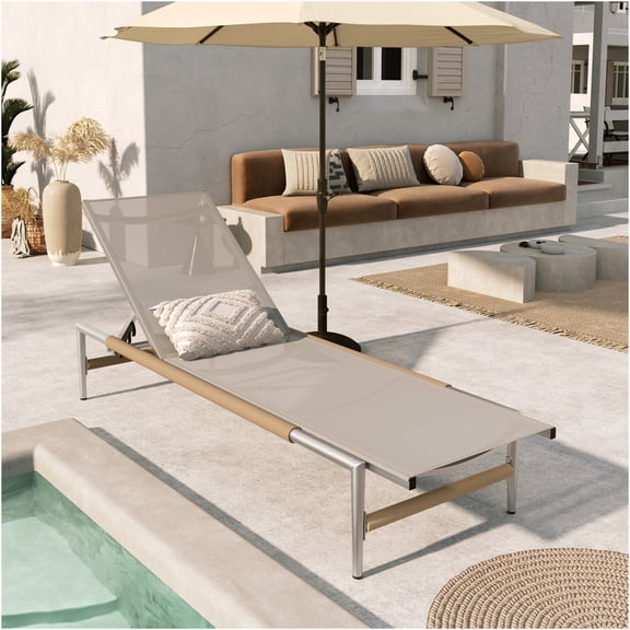 JERFIT Modern Outdoor Chaise Lounge Chair with Breathable Mesh, Lightweight Aluminum Frame, Rust-Resistant Patio Sun Lounger for Poolside, Garden