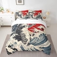 thumbnail image 2 of Feelyou Kawaii Cat Kitten Bedding Comforter Set 7pcs for Teens, Tokyo Ocean Waves Queen Bedding Sets, Retro Japanese Style Reversible Queen Sheet Sets, Lightweight Room Decor, 2 of 8