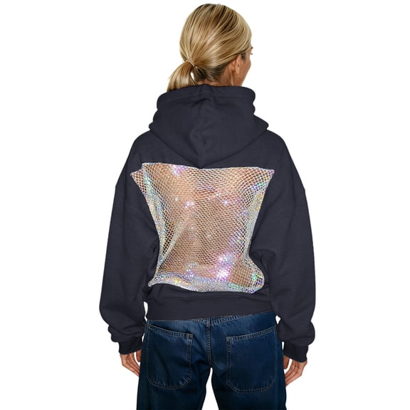 Backless Hoodie for Women with Mesh Long Sleeve Sweatshirt Fall Casual Pullover Top