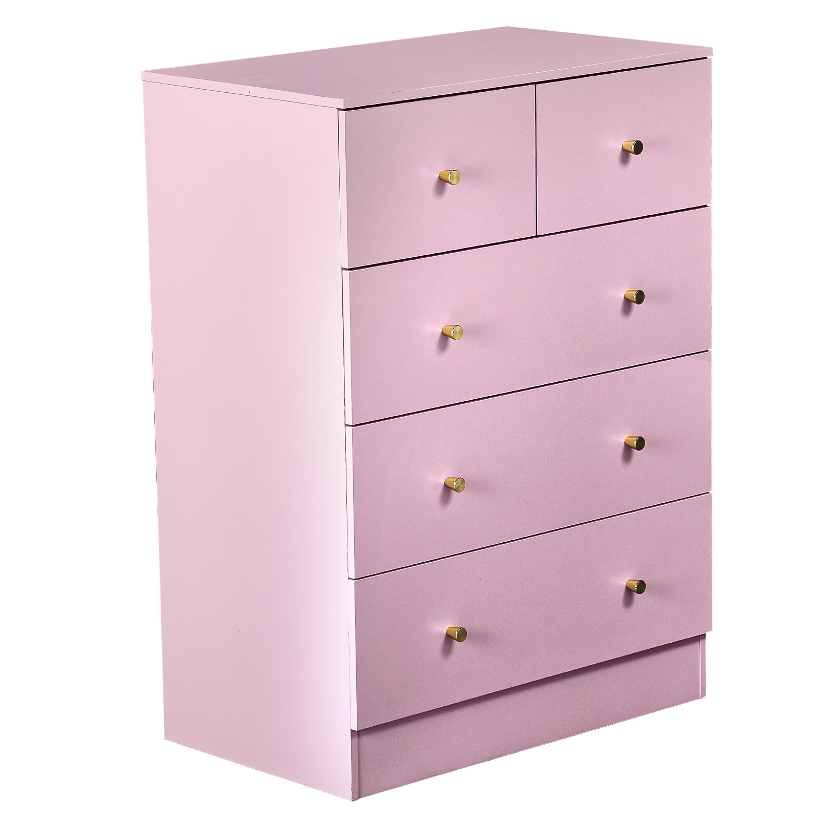 4-Tier 5-Drawer Cabinet Drawer Dresser with Gold Handles Macaron Pink, 25.98"*15.75"*35.83"