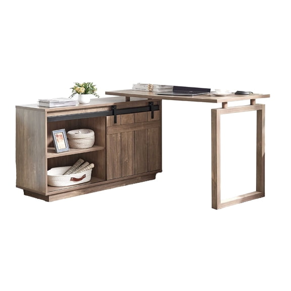 Benjara 56" Fior L Shaped Writing Desk in Hazelnut Brown Wood