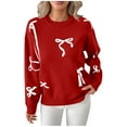 thumbnail image 2 of RRMuAzgs Long Sleeve Pullover Sweaters for Women Solid Color Trendy Crewneck Sweater Tops Casual Loose Cute Bow Knit Sweater, 2 of 8