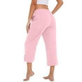 thumbnail image 6 of Petite Capris for Women with Pockets Linen Plus Size Petite Summer 2026 Casual Straight Wide Leg Loose Drawstring Elastic Waist Pink L, 6 of 8