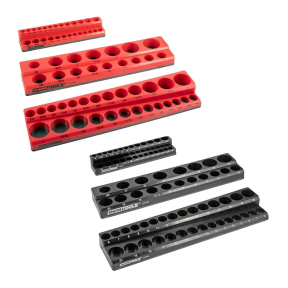 OEMTools Metric & SAE Magnetic Socket Organizer, 6 Pack Set, Black & Red
