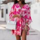 thumbnail image 5 of Vestido Vestido de fiesta en la playa para mujer, manga de murciélago, estampado floral, atuendo diario (rojo M) Ygjytge Rojo T M para Mujer, 5 of 8