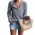 thumbnail image 2 of Shirts Womens V Neck Long Sleeve Button Down Tops Long Sleeve Stitching Jacket, 2 of 3
