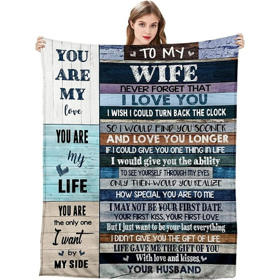 Personalized To My Wife Blanket from Husband, for Wife 's Mail Blanket Love Words to Wife that YOU ARE my LIFE Flannel Blanket Gifts - Christmas Birthday Valentine's Day Gift Bed Blanket (130*150cm)